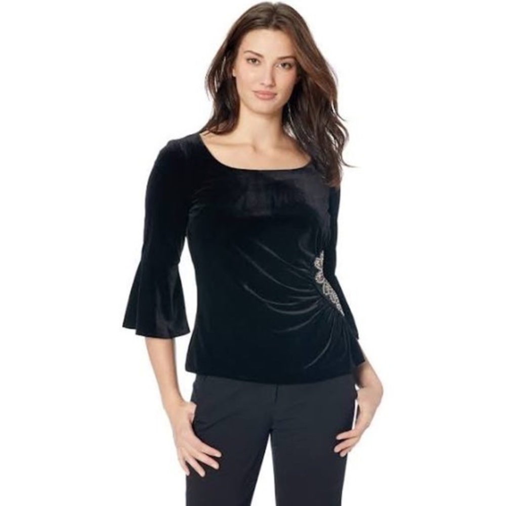 Alex Evenings Black Velvet Embellished Top Small